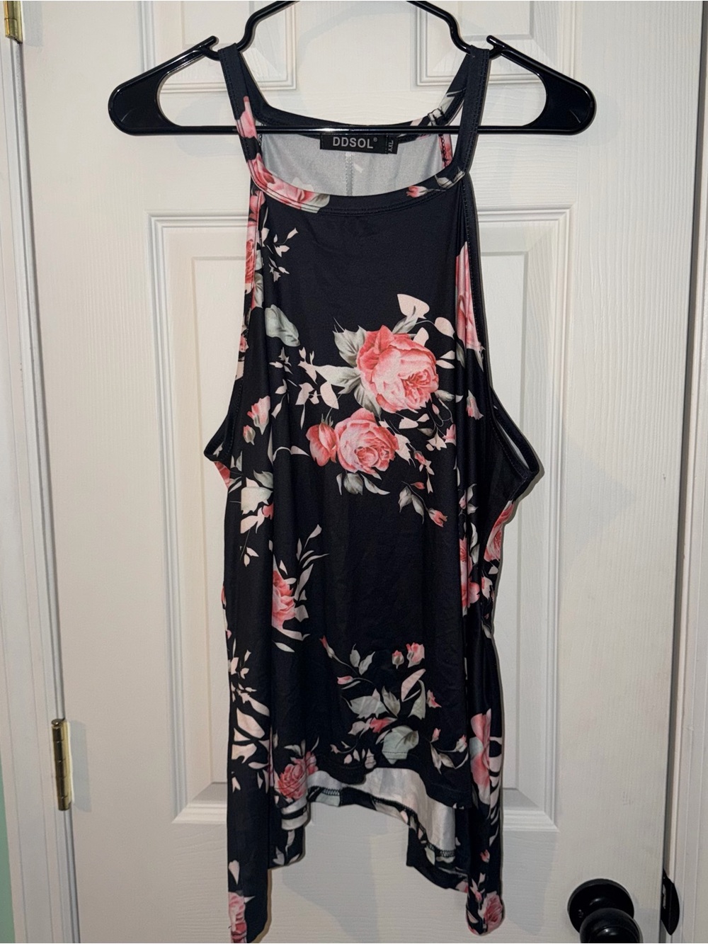 Black Floral High-Neck Camisole with Pink Roses| XXL